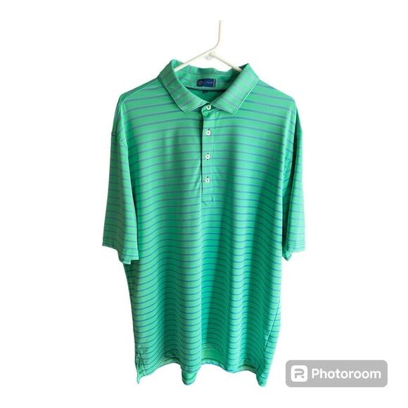 Men’s Stitch Green and Blue Striped Polo Size XL - Picture 1 of 5